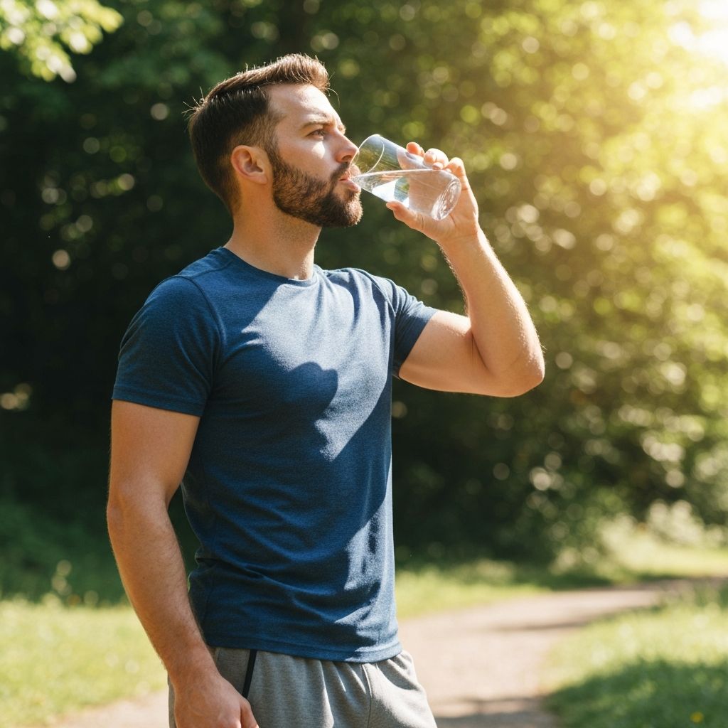 Man demonstrating active healthy lifestyle with hydration focus